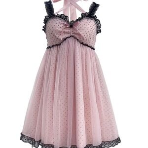 Evil Tooth Rosy Veil Polka Dot Lace Mini Dress